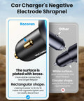 Comparison of Car Charger designs showcasing Rocoren's brassy surface for better conductivity and stability.