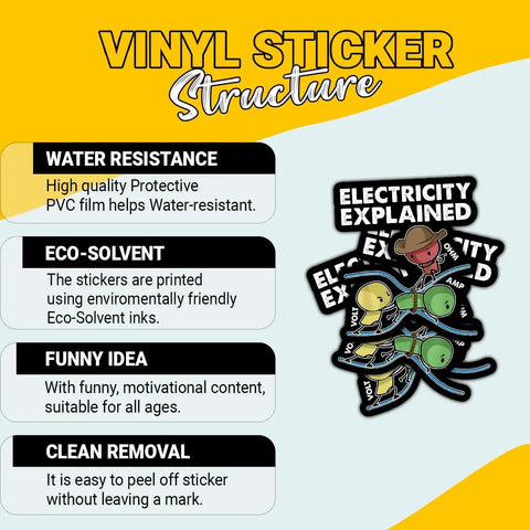 Three Piece Electricity Explained Sticker Set With Funny Volts Amps Ohms Quotes For Electrical Engineers Details
