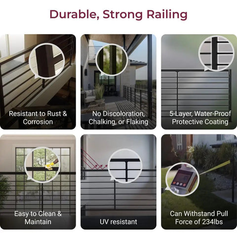 Horizontal Guard Rail Kit For Decks And Balconies With Middle Post And Easy Brackets, DIY Railing System, 4 By 3 Feet, Adds Privacy, Safety And Style For Porch, Patio And Staircases, Requires Two End Posts