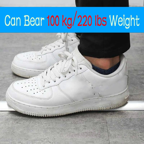 White sneakers standing on Durable Aluminum Alloy Cable Concealing Cover Kit, 10 15 20 30 Piece Sets, 60 72 79 Inch Length Wire Groove Cable Management Lid, Trunking Cover Plate For Home Office, School And DIY Neat Cable Organization, weight capacity 100 kg/220 lbs