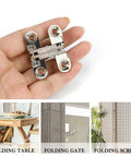 Person holding Hidden Zinc Alloy 180 Degree Concealed Cross Hinges For Furniture Cabinets Small Size Durable Invisible Door Hinge Kit.