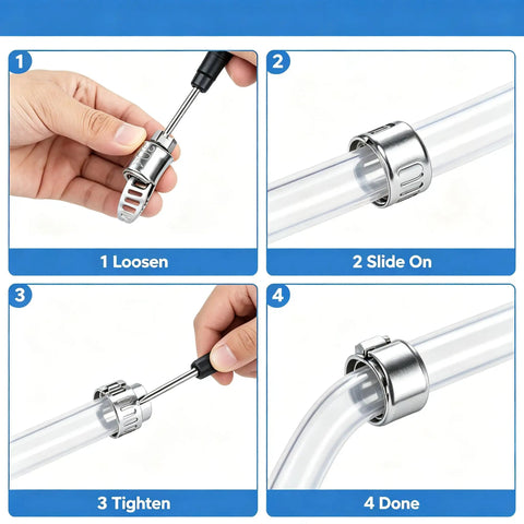 Heavy Duty 40 Pcs Hose Clamp Set Includes Premium 304 Stainless Steel Worm Gear Clamps For Intercooler Plumbing Fuel Lines And Tubes In Sizes From 1/4 Inch To 1-1/8 Inch For Super Durable Sealing Solutions. installed on clear tubing