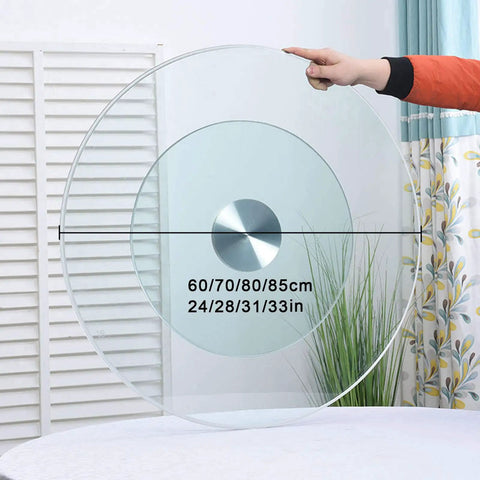 24 Inch Heavy Duty Lazy Susan 360-Degree Turntable With Tempered Glass And Silent Bearings held upright against white wall