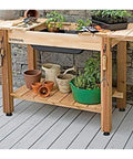 Threaded Swivel Base And Adjustable Table Leg Leveling Feet With Flexible Articulated Furniture Adjusters In M8 M10 And M12 Sizes For Rock Solid Table Stability on wooden garden potting table with plants.