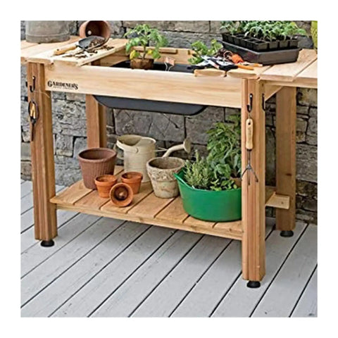 Threaded Swivel Base And Adjustable Table Leg Leveling Feet With Flexible Articulated Furniture Adjusters In M8 M10 And M12 Sizes For Rock Solid Table Stability on wooden garden potting table with plants.