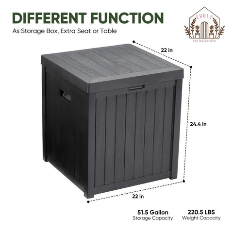Rugged Outdoor Deck Box 51 Gallon Storage Chest For Patio And Porch, Weatherproof Grey Plastic Resin Bin With Lid, UV Resistant