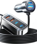 Six Port Car Charger With PD And QC Fast Charging, Cigarette Lighter USB Hub, 12V Travel Adapter With 5Ft Cable, close-up view