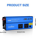 1000 Watt DC To AC Inverter With Dual 110V Outlets Smart Digital Display and Cigarette Lighter Adapter shown with product dimensions.