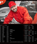 Mechanic in red uniform checking car engine next to compatibility list for Vapor Canister Purge Solenoid Valve Plug And Play Fit For Chevrolet Camaro Malibu Impala Corvette TrailBlazer Cadillac CTS Buick Regal GMC Envoy Oldsmobile Pontiac Saab Saturn