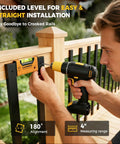 Hella Sturdy 110 Pcs 32 Inch Rectangular Iron Deck Balusters Straight Railing Spindle Kit installation with drill and level.