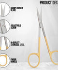 Pro Grade Micro Dissecting Scissors 4.5 Inch With Fine Point CVD Super Cut Edge Tungsten Carbide Inserts And Plasma Gold Rings