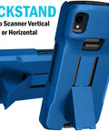 Heavy Duty Kickstand Case Paired With Swivel Belt Holster Combo For Zebra Tc22 And Tc27 Warehouse Scanners Delivering Dead Reliable Protection And Swift One Hand Mounting Blue showing kickstand feature.