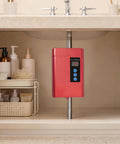 Rock Solid 3000W Instant Electric Hot Water Heater With Built Like A Tank Cast Aluminum Shell mounted under sink.