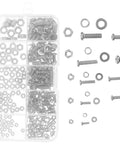 Zinc Alloy Machine Screw And Nut Kit With Washers, 320Pcs Pan Head Bolts Set displayed with organized compartments.