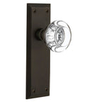 New York Plate With Round Clear Crystal Glass Knob For Passage Doors Two And Three Eighths Backset Oil Rubbed Bronze Finish Vintage Style Door Hardware Set