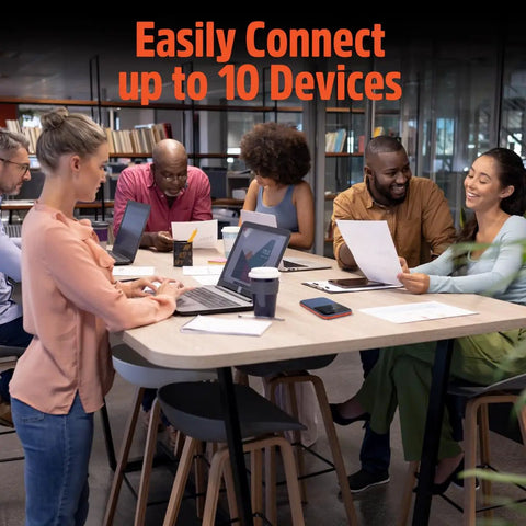 Group using 5G Hotspot With WiFi 6, No SIM Card Or Contract, Portable Internet Hub With Lifetime Data.