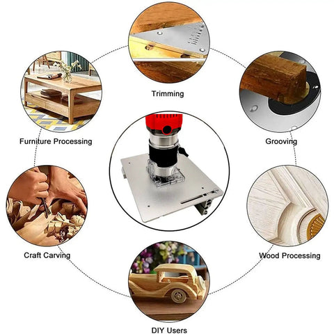 Step Up Your Game With These Buttery Smooth Aluminum Router Table Insert Plates Designed For Dead Nuts Accurate Cuts, showcasing woodworking tasks.