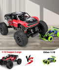 4x4 Offroad RC Truck Amphibious 1 12 Scale Monster Beast With Dual Motors Waterproof Chassis next to smaller toy car, indoors