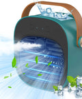Rechargeable Mini Air Conditioner With 5200mAh Battery, ultra quiet desk cooler blowing cool air with leaves and ice cubes, green color