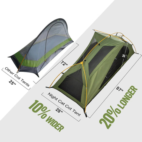 Camping Cot Tent Combo For Solo Adventures Waterproof Off Ground Bed For Adults comparison with size dimensions