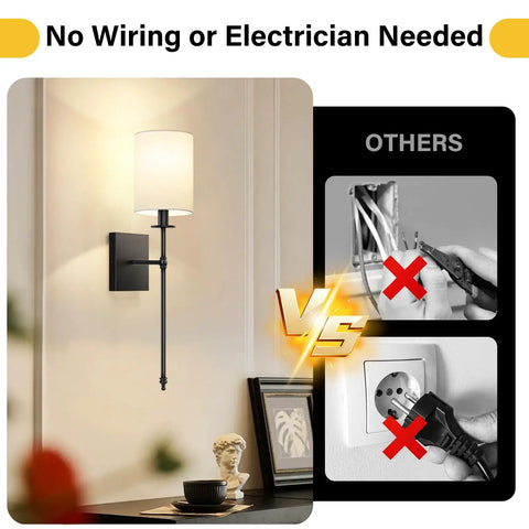 Wireless Rechargeable Set of 2 Battery Operated Wall Sconces With Remote Control For Indoor Home Decor mounted on wall, matte black finish.