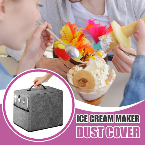 Heavy Duty Ice Maker Cover Dust Shield Waterproof Appliance Guard with handle and utensil pocket, highlighting versatility