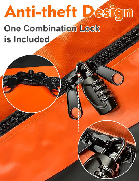 Close-up of combination lock on Rooftop Cargo Carrier Bag 30 Cubic Waterproof For All Vehicle Roofs With Or Without Rack.