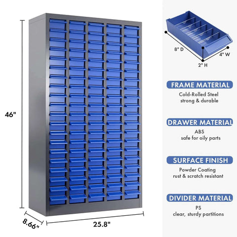 Heavy Duty 100 Drawer Parts Storage Cabinet With Alloy Steel Frame And Thick ABS Drawers For Nuts And Bolts Anti Slip Stops