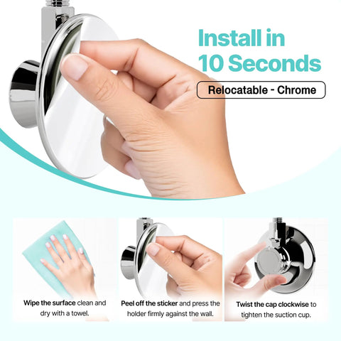 Flexible Shower Head Holder With Adjustable Vacuum Suction Cup Mount For Handheld Shower Heads Easy Wall Mount Chrome Finish Includes Adhesive Sticker For Strong Grip And Flexible Positioning