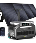 Hella Powerful Home Backup Solar Generator Delivering 3200 Watt Continuous Running Power And 6400 Watt Surge Capability For Effortless Plug In Off Grid Living with solar panels and smartphone.