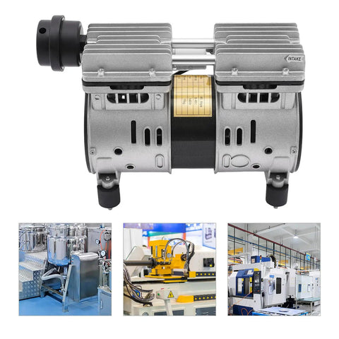 Industrial Oil Free Piston Vacuum Pump Air Compressor 370W Double Cylinder Heavy Duty Airless Design Up To 8 Bar High Pressure With Filter For Reliable Suction And Compression Great Performance