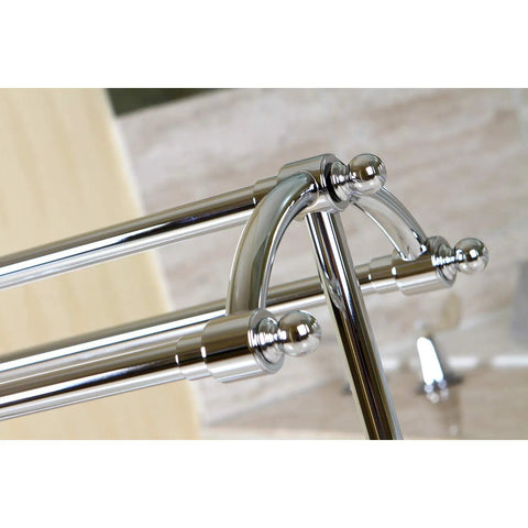Close-up of Freestanding Pedestal Towel Rack In Polished Chrome Triple Towel Design Built To Last Durable Brass Construction