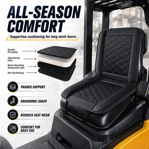 Heavy Duty Forklift Seat Cushion Features Breathable Mesh Core And Plush Padding Built Tough For Shop Floors Fits Cat Dp Gp Models 2008 To 2011 Keeping Your Back Happy On Those Long Loading Runs In Beige showing ergonomic design.