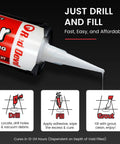 Two Pack Loose Tile Repair Adhesive With Syringe For Tile Porcelain Ceramic Marble Stone And Wood Floors Extra Strength Bonding That Rebounds Loose Or Hollow Tiles Without Demolition in use with drill, fill, grout instructions.