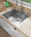 Drop In 25 Inch By 22 Inch By 9 Inch Single Bowl Kitchen Sink In 18 Gauge 304 Stainless Steel Satin Finish Quiet Operation