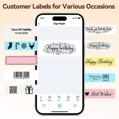 Gotta Love This Straight Up Compact Bluetooth Label Printer With Self Adhesive Tape Wireless Thermal Mini Label Maker showing various custom labels.