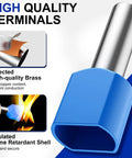 Close-up of blue insulated brass barrel connector from the 800 Piece Double Wire Ferrule Kit For Parallel Crimping.