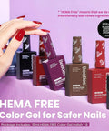 Six Piece Gel Nail Polish Set 15ml Each Full Size Kit With Burgundy Dark Red Brown Black Gray And More Shades displayed on table