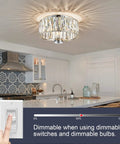 Lit 13 Inch Chrome Flush Mount Crystal Ceiling Light With 3 K9 Crystals Modern Chandelier installed in kitchen