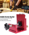 Pocket Hole Jig Kit Pro Grade With 3 In 1 Adjustable Drill Guides Portable Aluminum Alloy Woodworking Joint Angle Tool showcased in use with woodworking tools in background.