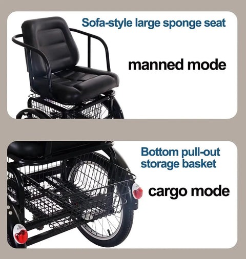 Three Wheel Cruiser Trike For Seniors And Adults With Hydraulic Front Fork Dual Brakes Movable Large Seat Backrest