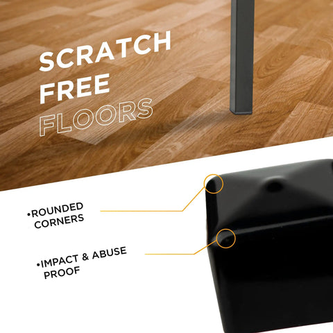 Impact resistant 2 Inch Square Tube End Caps For Black Metal Tubing, showing rounded corners. Scratch-free floor protection.