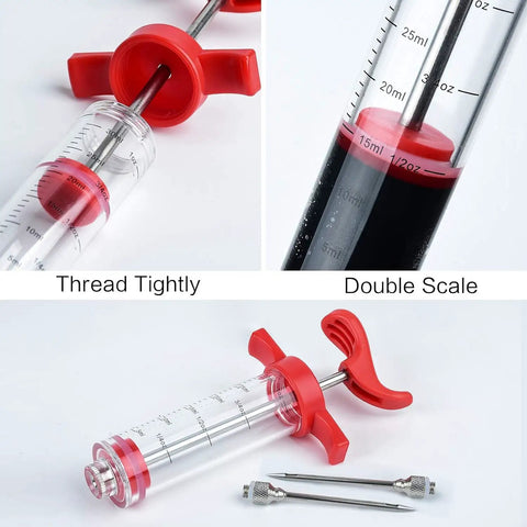 Meat Injector Syringe 1 Ounce Marinade Kit With Two Needles For BBQ Grilling Turkey Chicken Beef Juicy Flavor Infusion Easy Injections