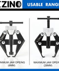 KZINO windshield wiper arm puller tool with adjustable jaws (6–28mm), heavy-duty black metal clamp and T-handle