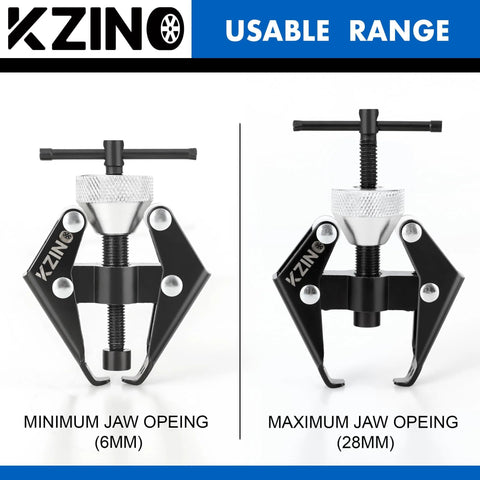 KZINO windshield wiper arm puller tool with adjustable jaws (6–28mm), heavy-duty black metal clamp and T-handle