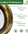 Flat Free 14.5 Inch Wheelbarrow Tire And Wheel Set with knobby tread design, 3.50-8, showing maintenance-free solid tire.