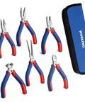 6 Piece Mini Pliers Set For Quick DIY Fixes And Electronics Repair With Needle Nose, Diagonal, Long Nose, Bent Nose, End Cutting Pliers Plus Pouch