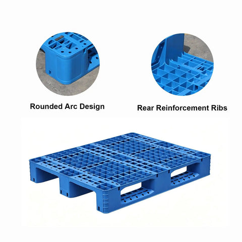Heavy Duty Plastic Pallet With Breathable Grid Design, 40 X 32 X 6 Inch, rounded arc design, rear reinforcement ribs visible