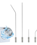 Needle Nozzle Kit For High Pressure Cleaning With Stainless Flush Wand Extension Tips And Quick Connect 1 To 2 GPM Quarter Inch Grime Busting For Tight Spots Great For Washing Machines AC Coils Water Heaters Auto Detailing Appliance Cleaning shown with various nozzle sizes and a washing machine.