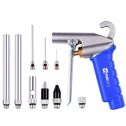 Pro Grade High Flow Air Blow Gun Kit With 9 Blower Tips And 6 Inch Extensions For Quick Cleanups, Needle And Rubber Tip, Xtreme Flow Nozzle, Adapter, And 120 PSI Working Pressure For Fast Drying In The Shop